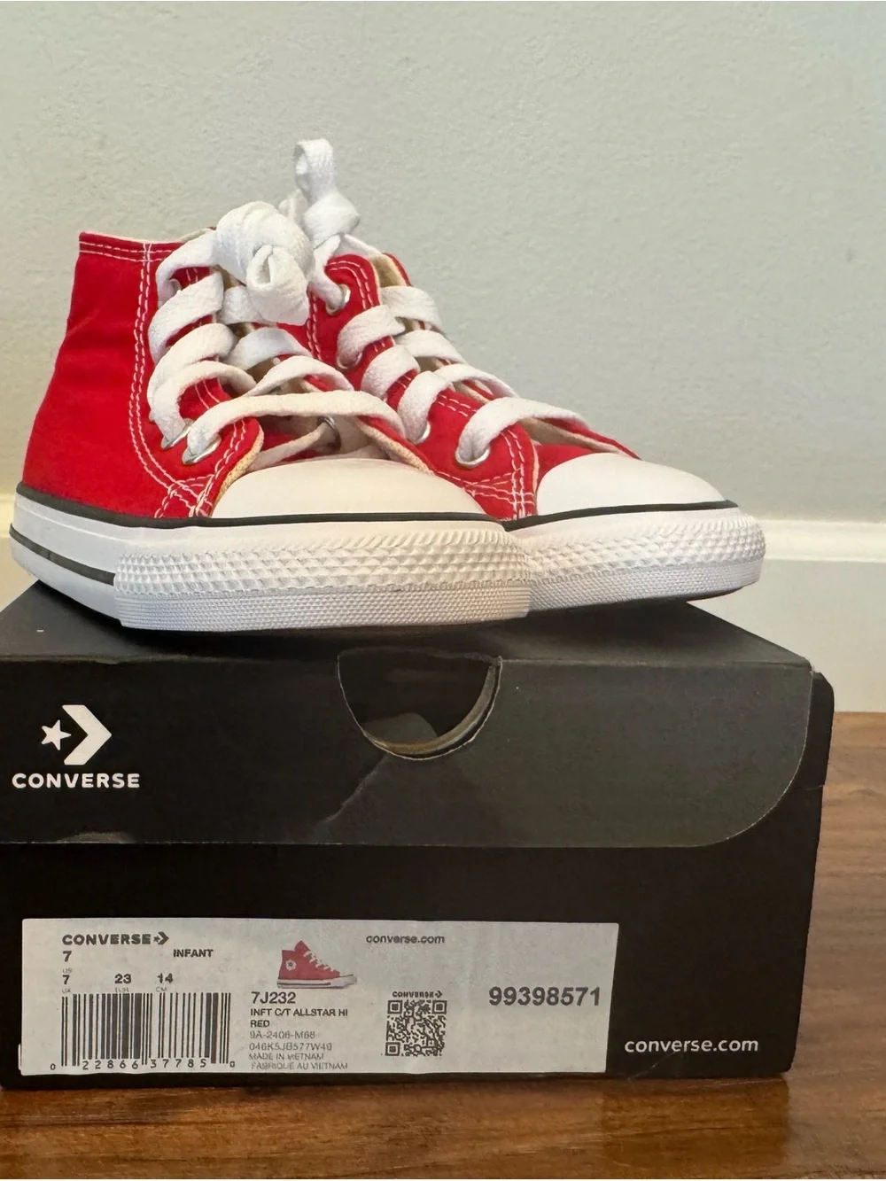 Converse Kids Red High-Top Canvas Sneakers with White Details